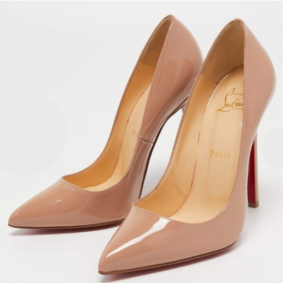 Christian Louboutin Pigalle Pumps Patent Leather Stiletto Heels Sz 38 in Nude - Picture 2 of 15